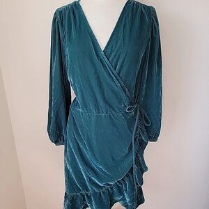 GAP Teal Blue Velvet Wrap Dress Sz Large Tall 12/14